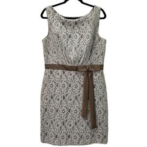 Andrew Adela Brown White Lace Sleeveless Bow Accent Dress Womens Plus Size 16